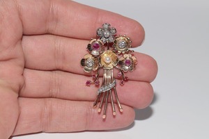 Broche de Flores con Diamantes y Rubíes Cultivados en Laboratorio, Oro de 14k Antiguo, Plata 925 Certificada, Joyería de Boda para Mujeres y Hombres - Product Image 3