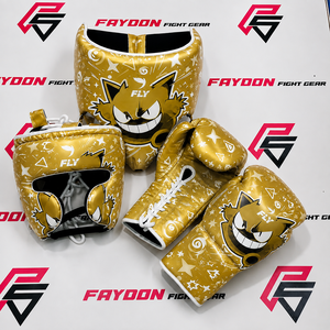 Nouvel ensemble de boxe personnalisé avec design imprimé Fly Genger, rouge, pour sparring, avec logo personnalisé, comprenant des gants de boxe, une protection de la tête et une protection du bas du dos. - Product Image 2