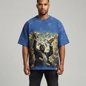 Camiseta personalizada de cuello redondo, color azul, 100% algodón, tela suave de secado rápido, estilo moderno, manga corta, unisex. - Product Image 5