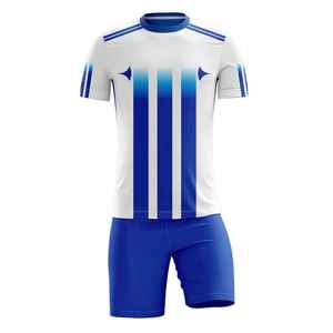 Camiseta de Fútbol para Hombre, Manga Corta, Sin Tirantes, Azul y Blanca, Sublimada, Transpirable, 100% Poliéster, Antibacteriana, Nombre del Equipo Personalizado - Product Image 1