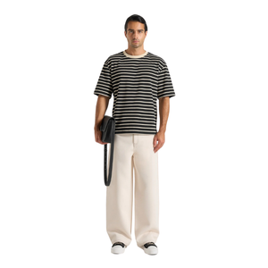 T-shirt rayé à col rond et manches courtes pour homme, coupe décontractée, rayures horizontales, décontracté, quotidien, vente en gros, personnalisé, OEM, en jersey de coton - Product Image 1
