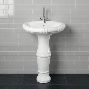 Lavabo sur pied en céramique blanche, ensemble de lavabo sur pied de style américain avec robinet - Product Image 4