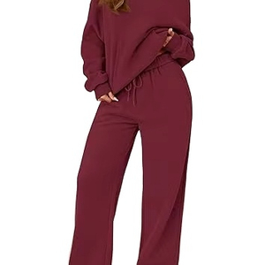 Ensemble de survêtement d'hiver décontracté pour femme, couleur unie, 2 pièces, écologique, 65% coton molletonné, coupe régulière, pantalon large, à capuche - Product Image 2