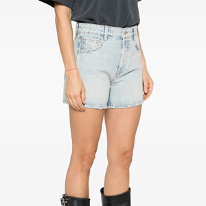 Shorts en jean taille haute respirants pour femme en coton doux délavé avec détails déchirés pour l'été, style urbain et décontracté - Product Image 1
