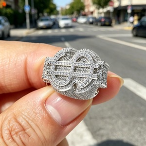 <b>Silver</b> 925 Moissanite Dollar Sign <b>Ring</b> Baguette Cut Iced Out Hip Hop <b>Men</b> <b>Ring</b> 925 <b>Sterling</b> <b>Silver</b> - Product Image 2