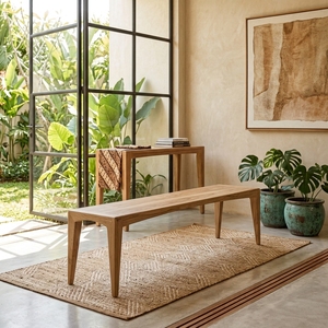 Banco Largo Blanca, Moderno, Escandinavo, de Madera Maciza, Elegante, Minimalista, Rectangular, Mueble de Madera para Comedor, Diseños para el Hogar - Product Image 2