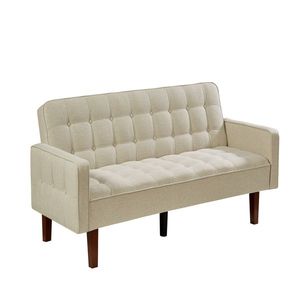 Divano da Terra Beige a 3 Posti con Schienale Regolabile, Struttura in Legno Massello e Rivestimento Rimovibile per Soggiorno e Studio - Product Image 4