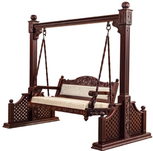 Intricately hand-carved solid wooden jhula swing <b>bench</b> with <b>cushioned</b> seating, available at wholesale prices. - Product Image 5