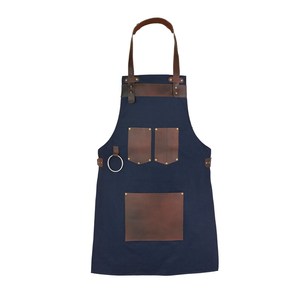 Tablier de service en toile personnalisé avec logo, bretelles en cuir réglables, uniforme professionnel pour serveurs, réceptionnistes d'hôtel, hôtesses de l'air - Product Image 1