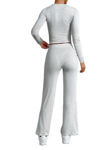 Kit de fitness deportivo gris claro cómodo para mujer, chaqueta de cuello redondo y conjuntos, técnica teñida Lisa 2025 - Product Image 2