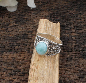 Bague de mariage en larimar naturel sertie clos, en argent sterling 925, bijou classique pour femme, provenant de la République dominicaine - Product Image 2