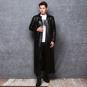 Long <b>Black</b> Real Leather Trench Coat <b>Men</b> Long Sleeve Double Breasted Spring Autumn Plus Size Leather <b>Mens</b> Clothing - Product Image 3