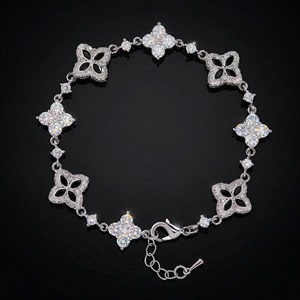 Pulsera de Plata con Flores y Diamantes Redondos de Corte Brillante para Mujer, Joyería de Lujo - Product Image 1