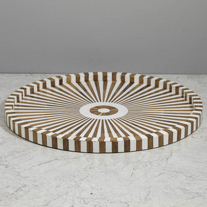 Oval Wooden Storage Tray With Black White resin in lay Striped <b>Edge</b> Minimalist Design For <b>Table</b> serving tray wood premium - Product Image 3