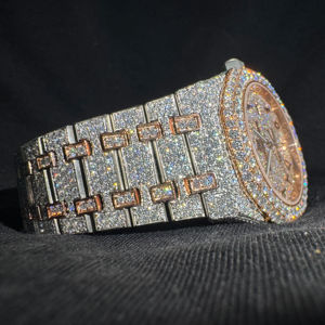 Montre de luxe antique Hip Hop à quartz, verre cristal, moissanite glacée, bracelet en acier inoxydable, cadeau bijoux homme, étanche - Product Image 1