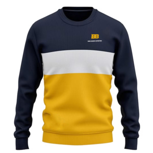 <b>Women</b> Navy <b>White</b> Yellow Printed Front Logo Crew Neck Sweatshirt Long Sleeve Knitted Pullover Autumn - Product Image 1