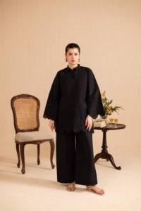 Kurta en coton noir à manches brodées, coupe ample, longueur cheville, tenue de soirée, haute qualité, toutes saisons, pour femmes, style Inde Pakistan - Product Image 3