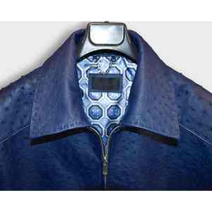Chaqueta de Cuero y Lona para Hombre al por Mayor, Estilo Bomber con Textura de Lujo en Relieve, Transpirable, de Piel de Vacuno Genuina, Azul, para Invierno - Product Image 5