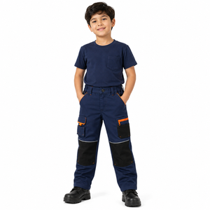 Pantalons de travail personnalisés pour enfants, pantalons cargo pour garçons, pantalons de travail multi-poches, genoux renforcés, fabrication OEM - Product Image 1