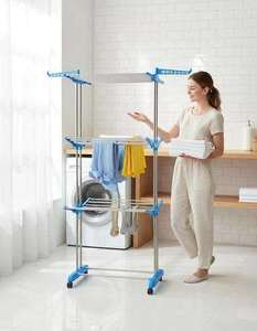 Versatile Stainless Steel Laundry Hanger Stand Chrome Plated Rolling <b>Clothes</b> <b>Drying</b> <b>Rack</b> Rectangular Floor Organizer - Product Image 1