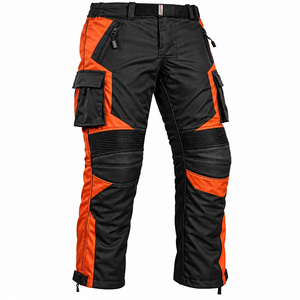 Pantalon de moto pour homme personnalisé, imperméable, respirant, orange et noir, avec genouillères renforcées, poches cargo, pantalon de motard robuste - Product Image 1