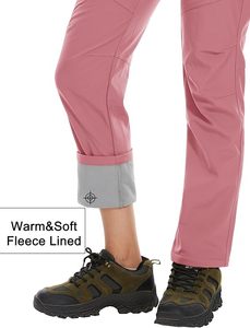 Unisex <b>Pink</b> Polyester Breathable Heated Windproof <b>Ski</b> Pants Drawstring Closure Fleece Insulation Pockets for Outdoor Activities - Product Image 2