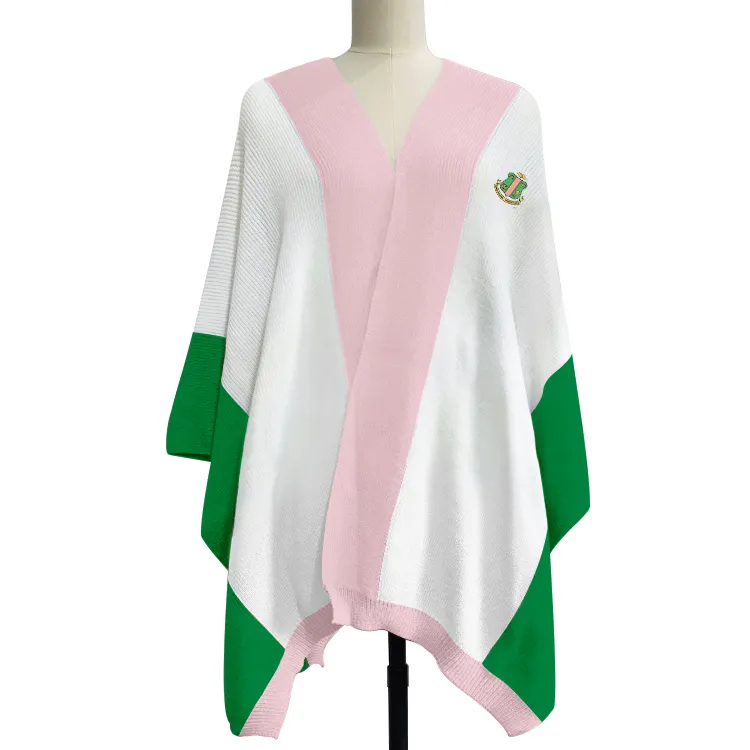 Individuelles OEM ODM-Logo Schwestern Poncho-Sweater grün rosa 100 % Acryl Damen langer Strick-Schal-Sweater