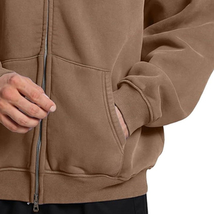 Sweat-shirt à capuche zippé épais unisexe en coton surdimensionné, style streetwear décontracté, délavé à l'acide, personnalisable - Product Image 5