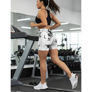 White Tie Dye Seamless <b>Booty</b> Shorts Women Scrunch Butt Yoga Shorts High Waisted Fitness Workout Shorts Mesh Patchwork Shorts - Product Image 6