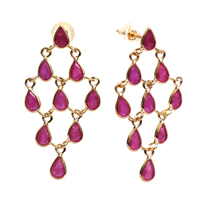 Natural <b>Red</b> Ruby Pear Chandelier <b>Earrings</b> in Solid 18K Yellow Gold – Bezel Set Teardrop Gemstone Drops – Luxury July Birthstone - Product Image 2