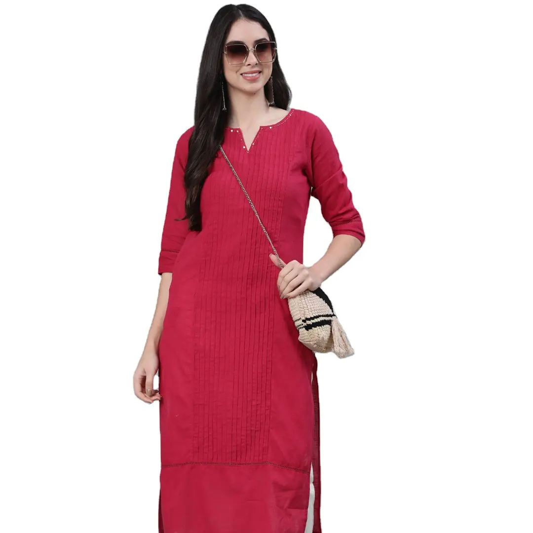 2023 new arrivals Clothes women clothing Best Selling women pink cotton slub kurta Best selling kurta Top brand kurta set