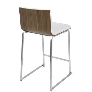 Ensemble de 2 tabourets de bar contemporains de 26 po en acier inoxydable brossé, bois de noyer et simili cuir blanc - Product Image 5