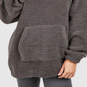 Sweat à capuche Teddy Sherpa pour femme, style streetwear, avec broderie personnalisée et logo en strass, coupe oversize, demi-zip, polaire 450 GSM - Product Image 5