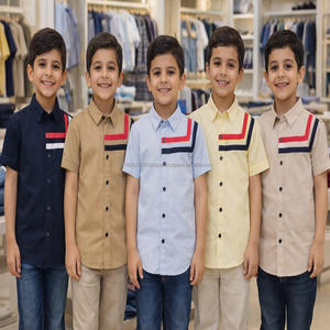 Camisa a rayas con botones para niño, camisa a cuadros de colores para niños pequeños, camisas con cuello alto enrollable para niños, camisa de manga corta para niños en stock - Product Image 2