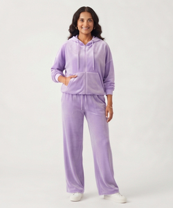 Survêtement en molleton pour femme, à capuche, en velours, coupe ample, longueur intégrale, décontracté, 100 % coton, avec cordon de serrage à la taille et fermeture éclair - Product Image 4