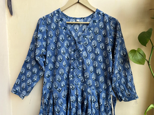 ชุดเดรสพิมพ์ลายด้วยมือ ผ้าฝ้ายอินเดีย ชุดเดรสยาวลายดอกไม้ แขนยาว สำหรับผู้หญิง - Product Image 2