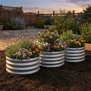 Fioriera Rotonda Rialzata in Acciaio Zincato 24x24x11.5 Pollici per Orto Esterno, Ideale per Verdure, Erbe Aromatiche e Fiori - Product Image 5