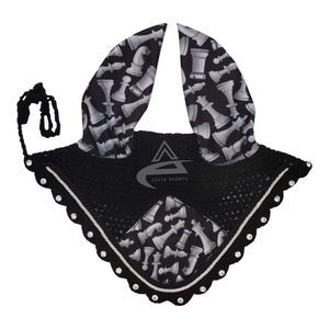 European Horse Black Chess Saddle Pad Matching <b>Bonnets</b> Cotton Fabric Polycotton Black All-Purpose Saddle pad - Product Image 2