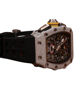 Montre Monochrome Bling de Haute Qualité avec Cadran Noir Entièrement Or Blanc Glacé, Affichage Moissanite VVS, Style Analogique Tendance - Product Image 2