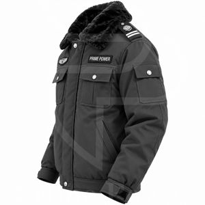 Veste d'uniforme de sécurité avec col en fourrure pelucheuse et détails professionnels pour agents de sécurité, fournisseur OEM en marque blanche pour acheteurs B2B - Product Image 2