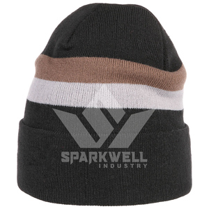 SPARKWELL INDUSTRY Bonnet Unisexe Noir 100% Acrylique Tricoté Hiver Décontracté Taille Adulte 56-58CM Broderie 3D Contrastante - Product Image 4
