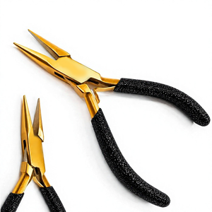 Goldene Plasma-Spitzenzange aus Edelstahl für Remy-Haarverlängerungen mit Schwarzem Gummigriff, Langlebiges Handgeknüpftes Tressen-Set, 2-teilig - Product Image 3