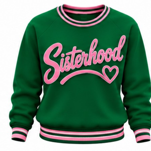 Green Women Sisterhood <b>Heart</b> Design <b>Sweatshirt</b> Casual Crew Neck Knitted Rib Long Sleeve Pullover Custom Graphic Ladies Fashion - Product Image 1