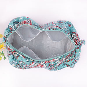 กระเป๋าเครื่องสำอางผ้าฝ้ายพิมพ์ลายบล็อกแบบซิป หรูหรา เป็นมิตรกับสิ่งแวดล้อม ขายส่ง สไตล์วินเทจ ใช้งานได้หลากหลาย เหมาะสำหรับการเดินทาง - Product Image 5