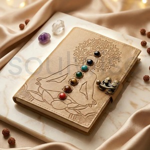 Manifestation Journal Leather Bound Diary with Seven <b>Chakra</b> Crystal Lock Closure - Product Image 4