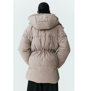 Hooded Quilted Sheep <b>Skin</b> Jacket Men Winter <b>Short</b> Length Zipper Closure Solid Color Regular Fit Thick Puffer Outerwear Nylon - Product Image 2