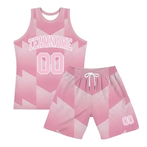 Conjunto de Uniforme de Baloncesto Rosa Sublimado Personalizado, Unisex, Transpirable, con Estampado Geométrico, Camiseta sin Mangas y Pantalones Cortos, para Equipos, Todas las Temporadas - Product Image 1