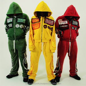 Chándal con cremallera y lavado ácido de diamantes de imitación de algodón personalizado con estampado de pantalla, ropa de calle de peso pesado de invierno, pantalones de chándal Unisex con capucha - Product Image 1