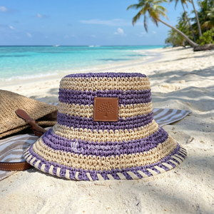 Two Tone Striped Handmade Paper <b>Straw</b> Hand Embroidery Bucket <b>Hat</b> Crochet Style Summer Beach Travel Daily Wear - Product Image 5
