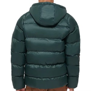 Men's Dark Green Hooded Puffer Jacket Down Filled Zipper Closure Windproof Casual Winter Coat Regular Fit Solid Color Outerwear - Product Image 2